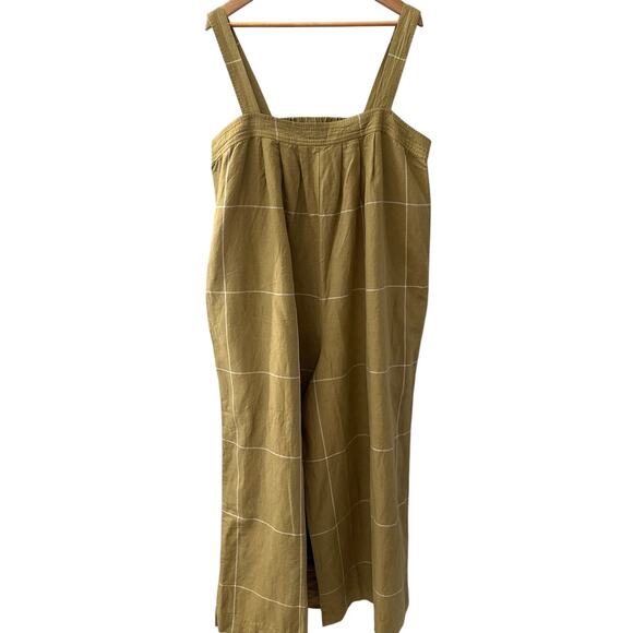 Madewell Plus Windowpane Super Wide Leg Jumpsuit Olive Surplus Size 16 - Picture 4 of 11